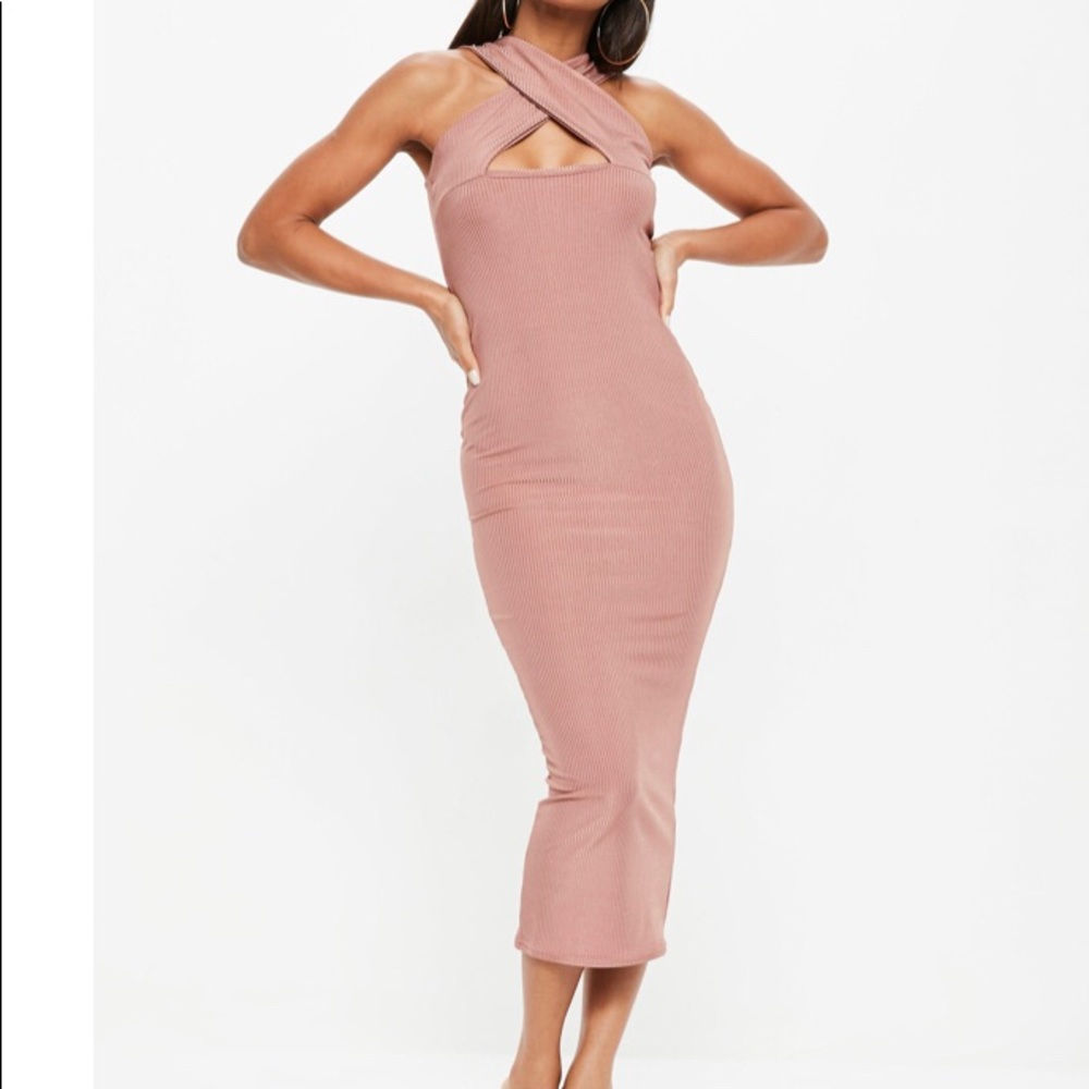 Ribbed cross front blush dress